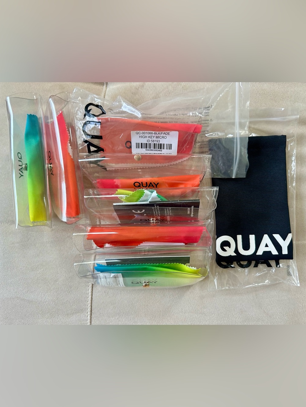 QUAY Sunglass Cases and Cleaners- 8 All new and unused